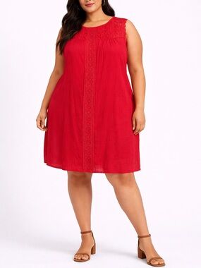 Zac & Rachel Woman Lace Yoke Red Shift Dress Sleeveless Plus Size 1X